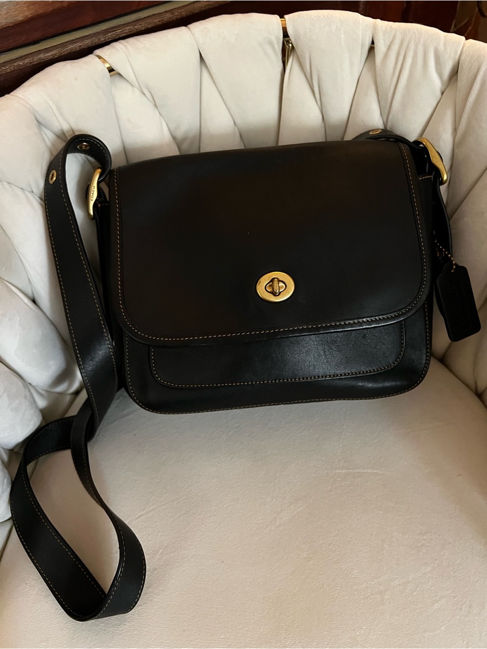 Coach Rambler's Legacy Bag in black glovetanned leather with brass hardware